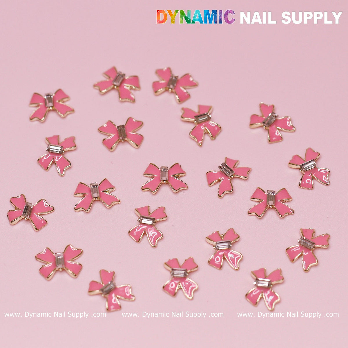 20 pcs Luxury Pink Bow Charms With Golden Contours For Valentines Nail Designs