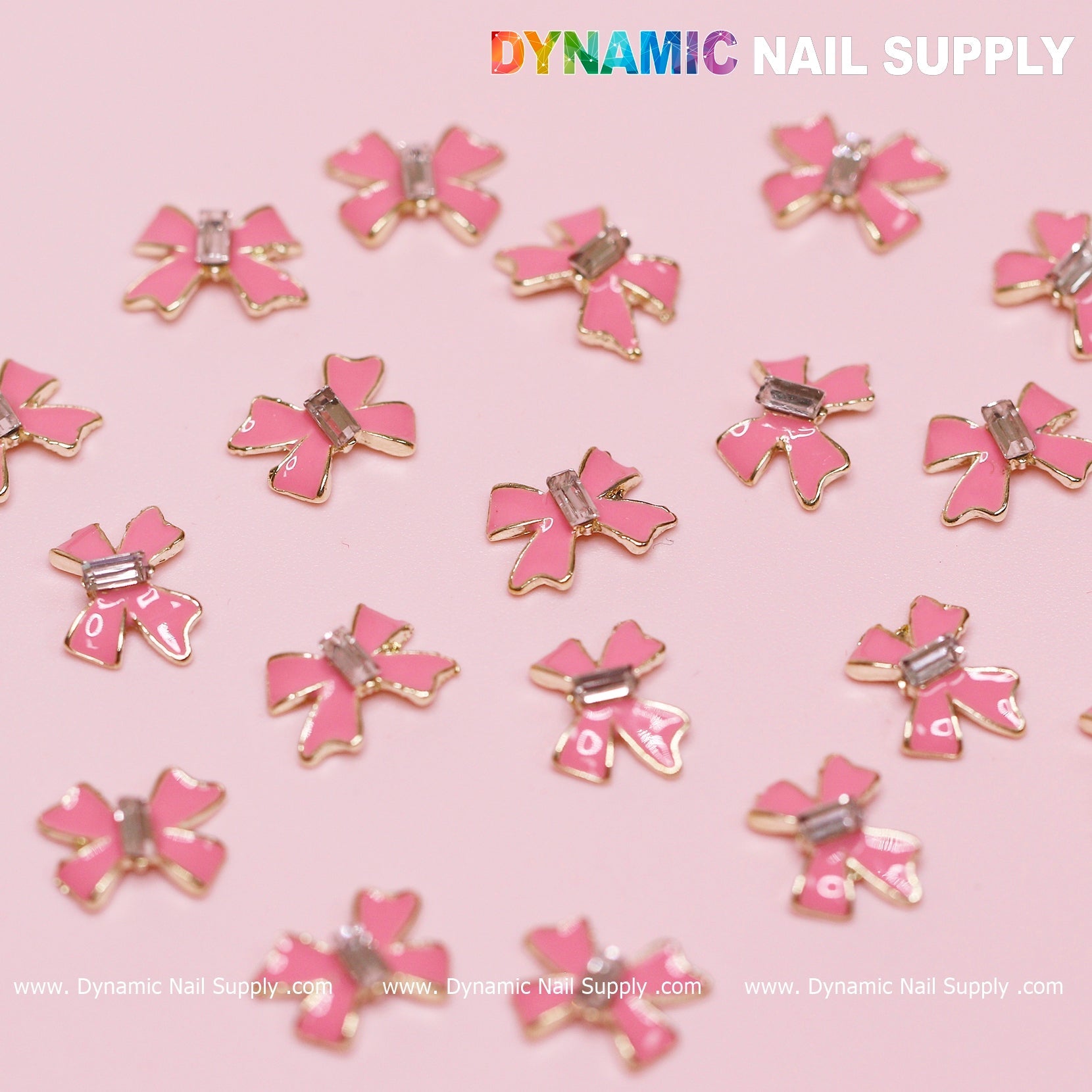 20 pcs Luxury Pink Bow Charms With Golden Contours For Valentines Nail Designs