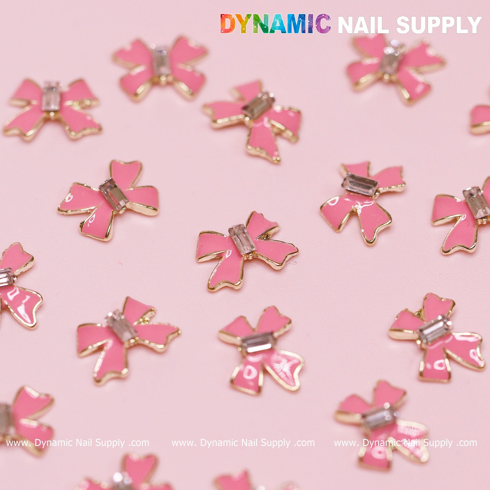 20 pcs Luxury Pink Bow Charms With Golden Contours For Valentines Nail Designs