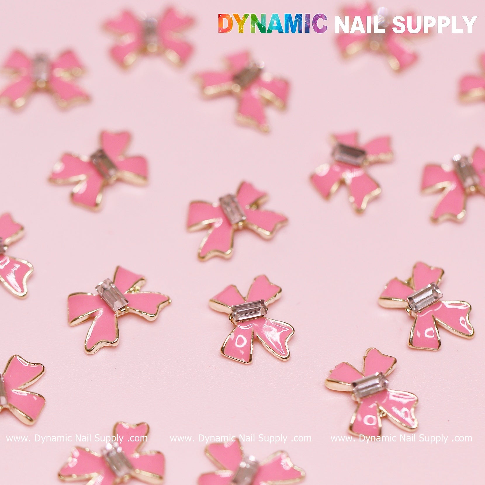 20 pcs Luxury Pink Bow Charms With Golden Contours For Valentines Nail Designs
