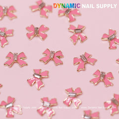 20 pcs Luxury Pink Bow Charms With Golden Contours For Valentines Nail Designs