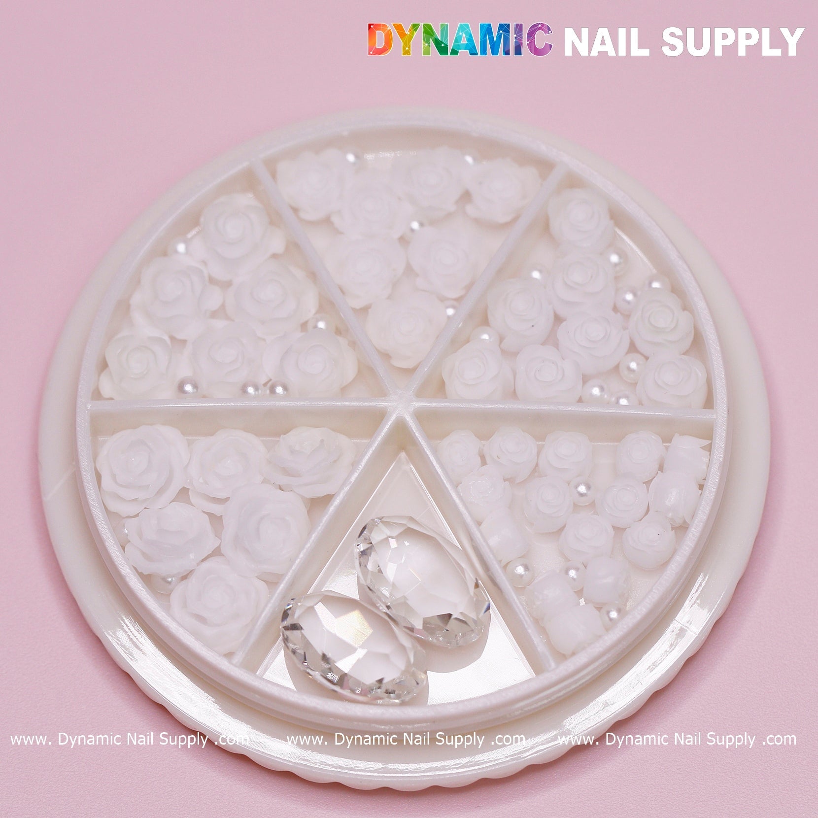 40 pcs White 3D Roses Flower Charm with pearls and stones Accessories for Nails Art Design