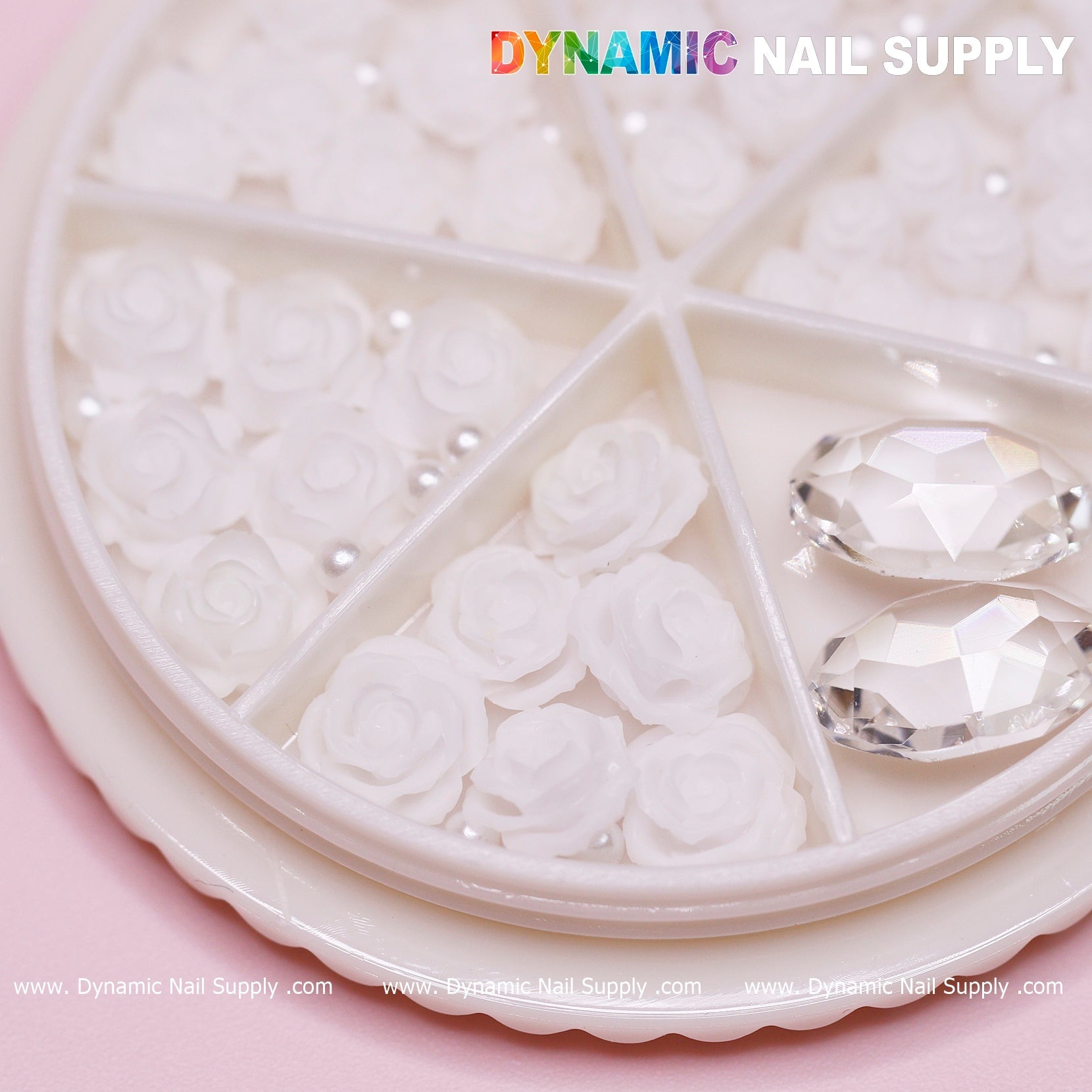 40 pcs White 3D Roses Flower Charm with pearls and stones Accessories for Nails Art Design