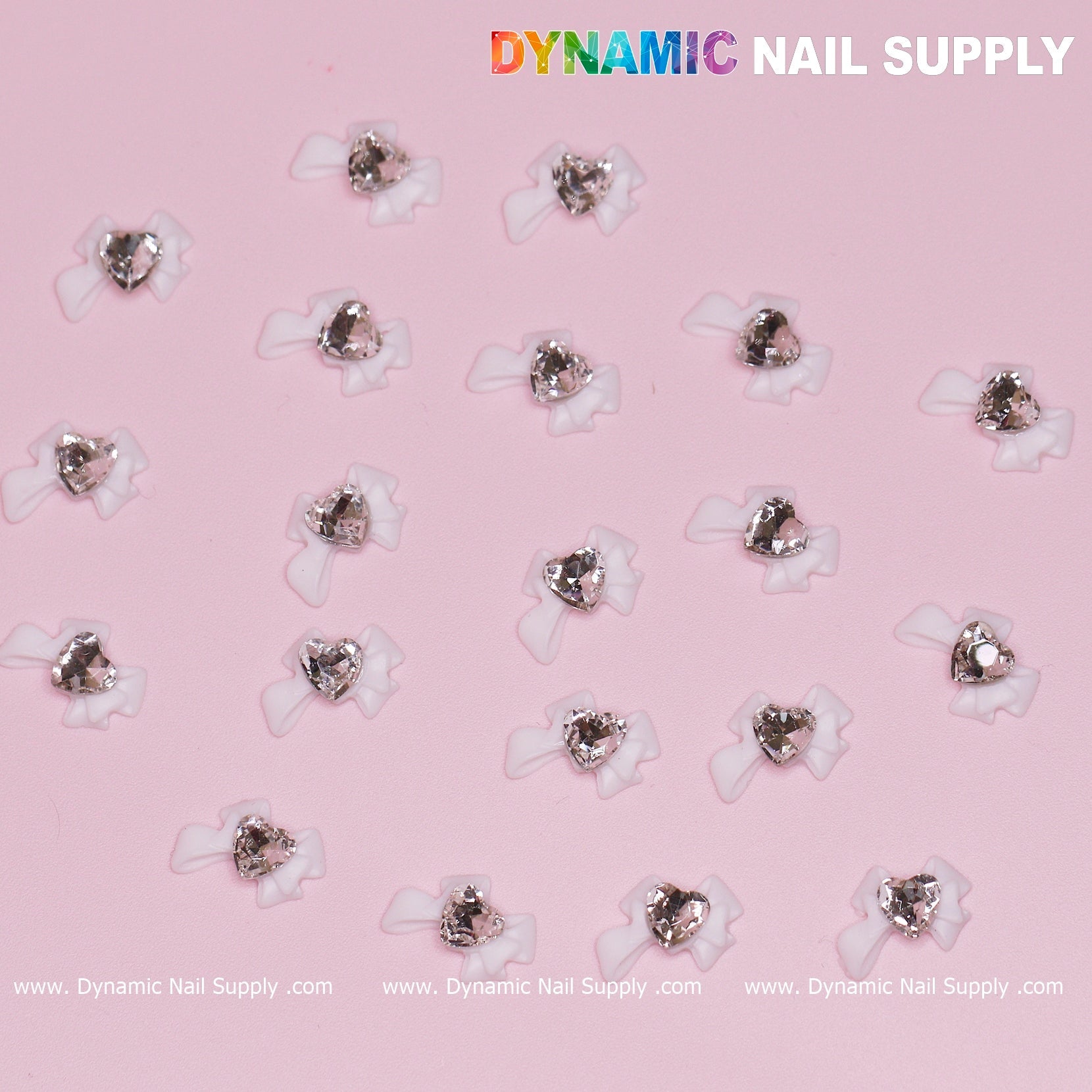 20 pcs Luxury White Bow Charms with crystal heart shape stones For Nail Art Designs
