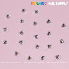 20 pcs Luxury White Bow Charms with crystal heart shape stones For Nail Art Designs