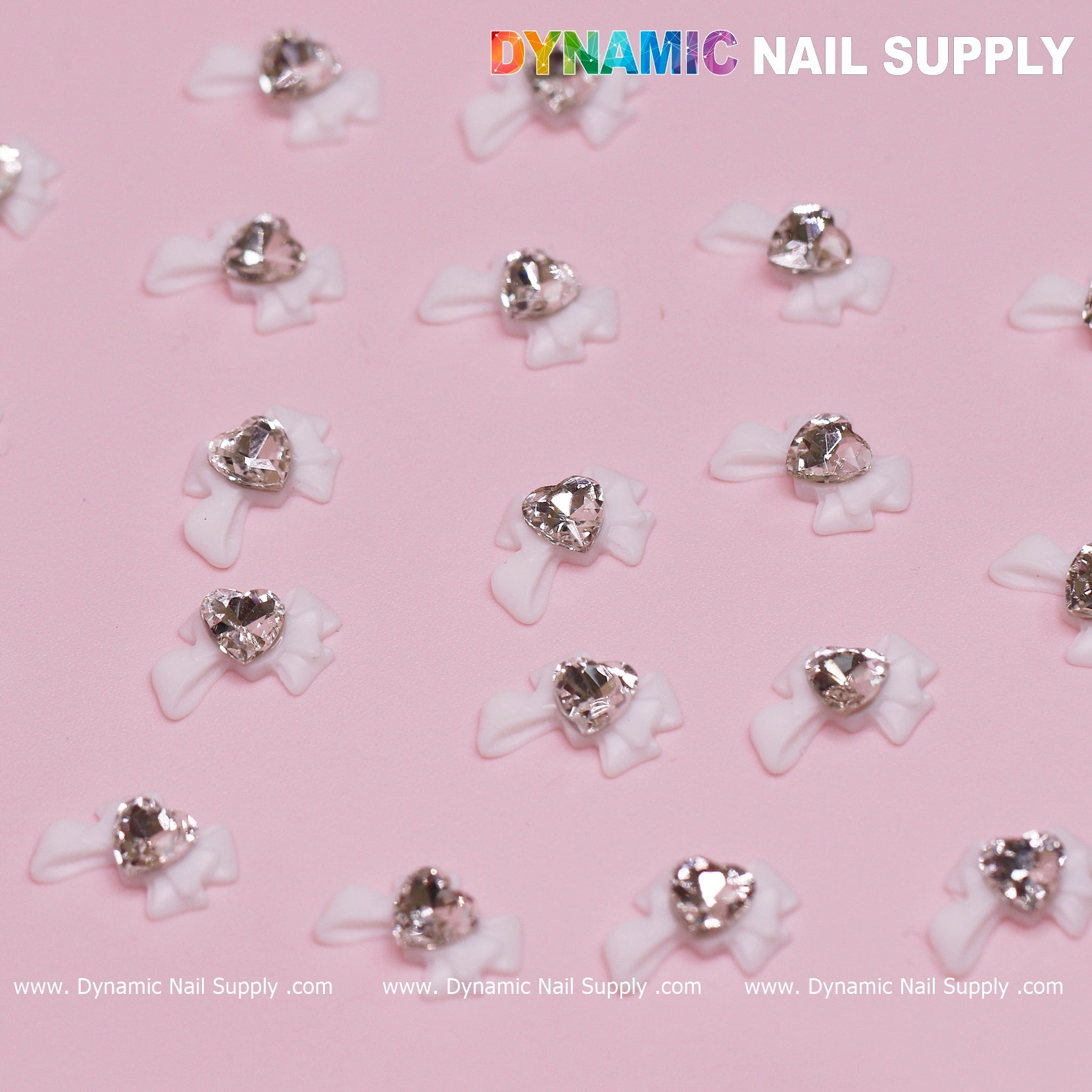 20 pcs Luxury White Bow Charms with crystal heart shape stones For Nail Art Designs