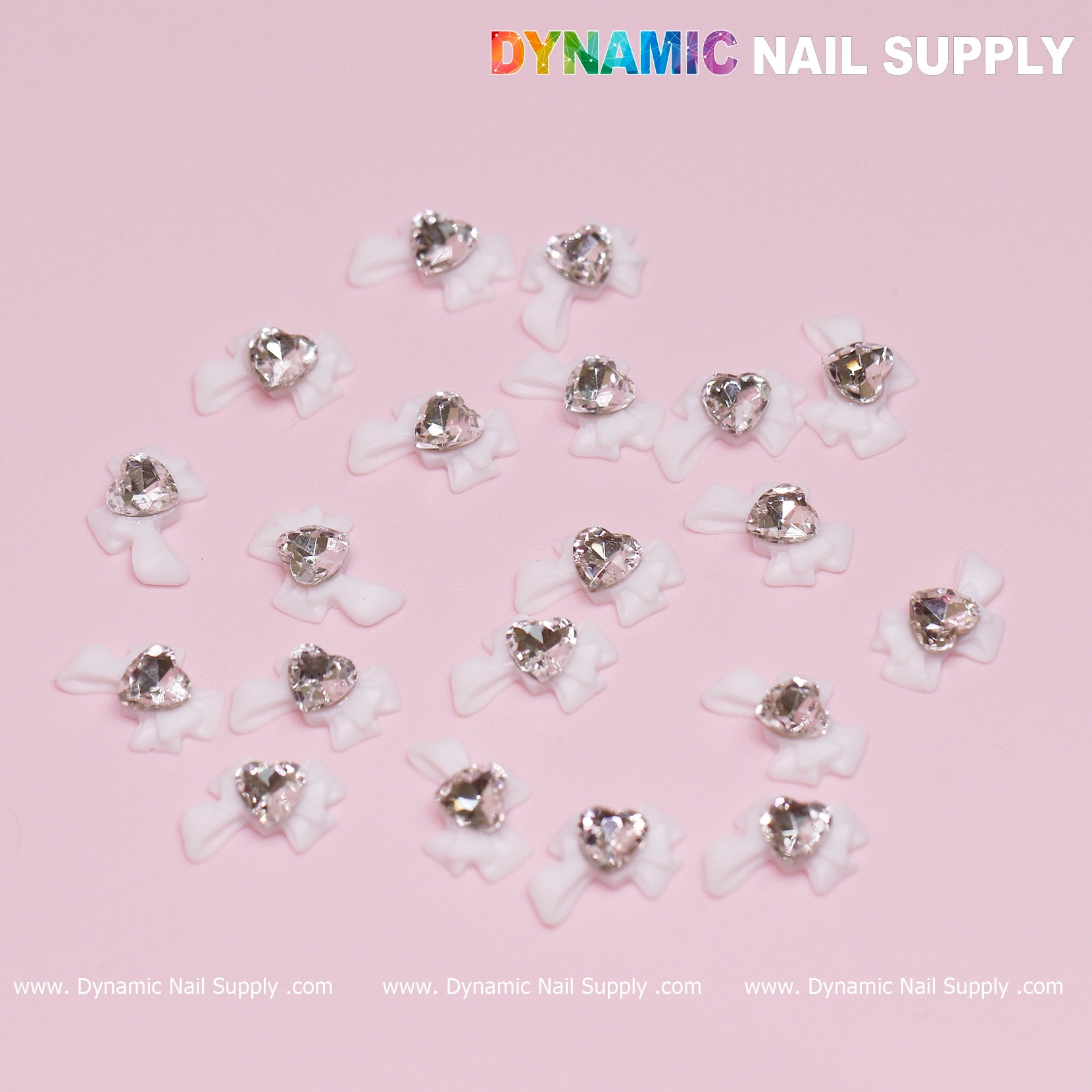 20 pcs Luxury White Bow Charms with crystal heart shape stones For Nail Art Designs