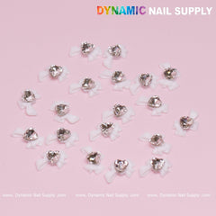20 pcs Luxury White Bow Charms with crystal heart shape stones For Nail Art Designs