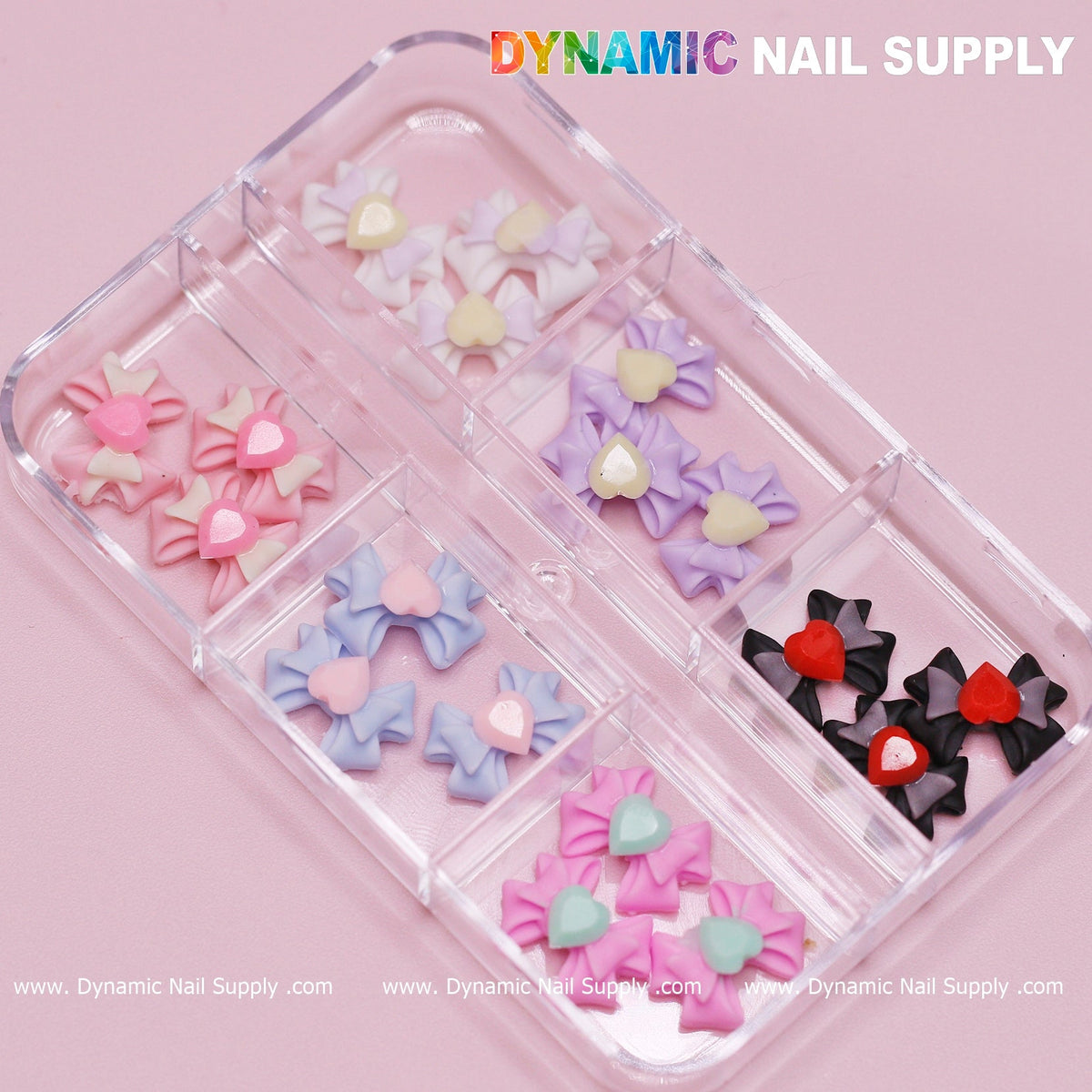 18 pcs Luxury 3D Bow Charms with multi colors engraved Colorful Heart Rhinestones for Spring Collection Nail Art Designs