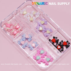 18 pcs Luxury 3D Bow Charms with multi colors engraved Colorful Heart Rhinestones for Spring Collection Nail Art Designs