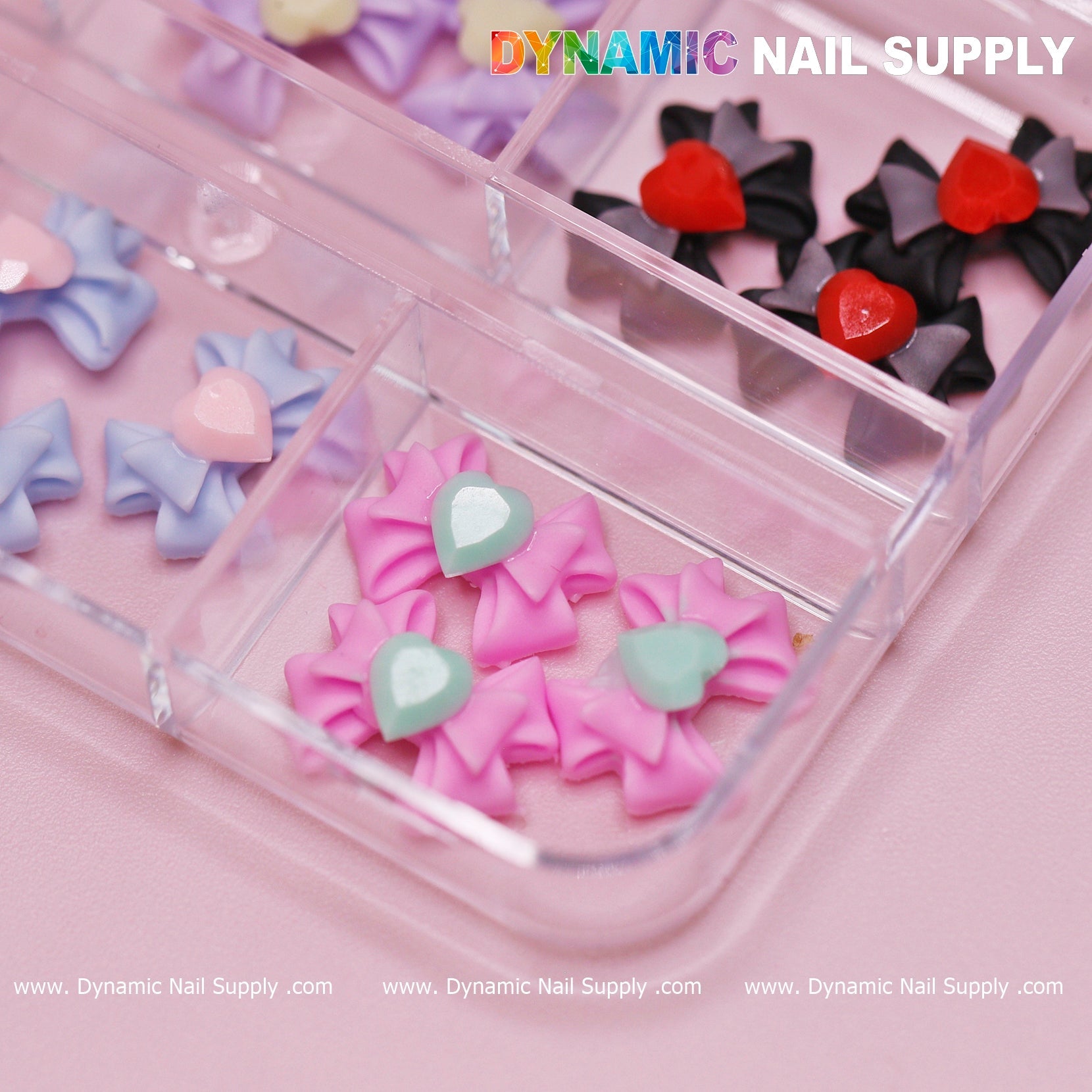 18 pcs Luxury 3D Bow Charms with multi colors engraved Colorful Heart Rhinestones for Spring Collection Nail Art Designs