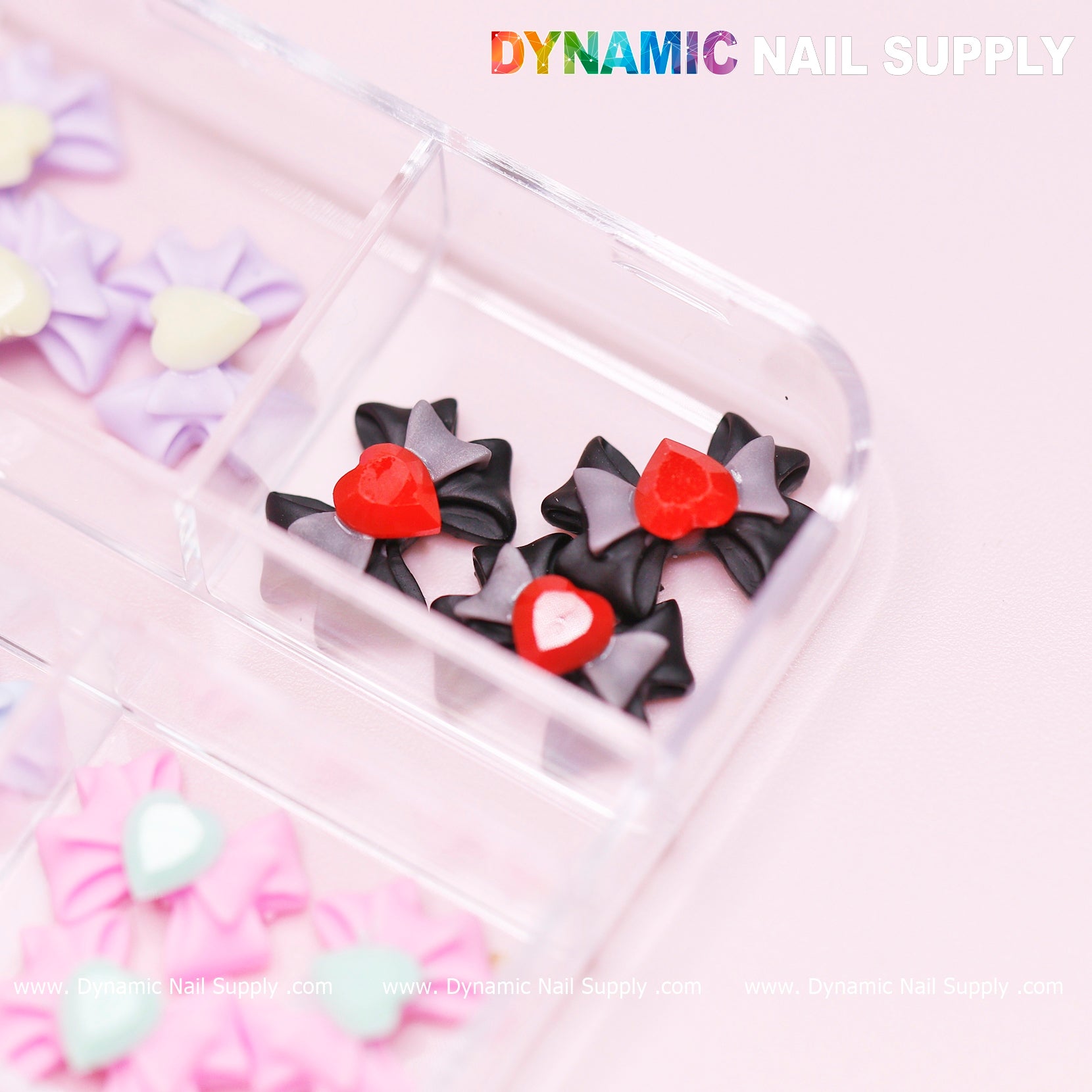 18 pcs Luxury 3D Bow Charms with multi colors engraved Colorful Heart Rhinestones for Spring Collection Nail Art Designs