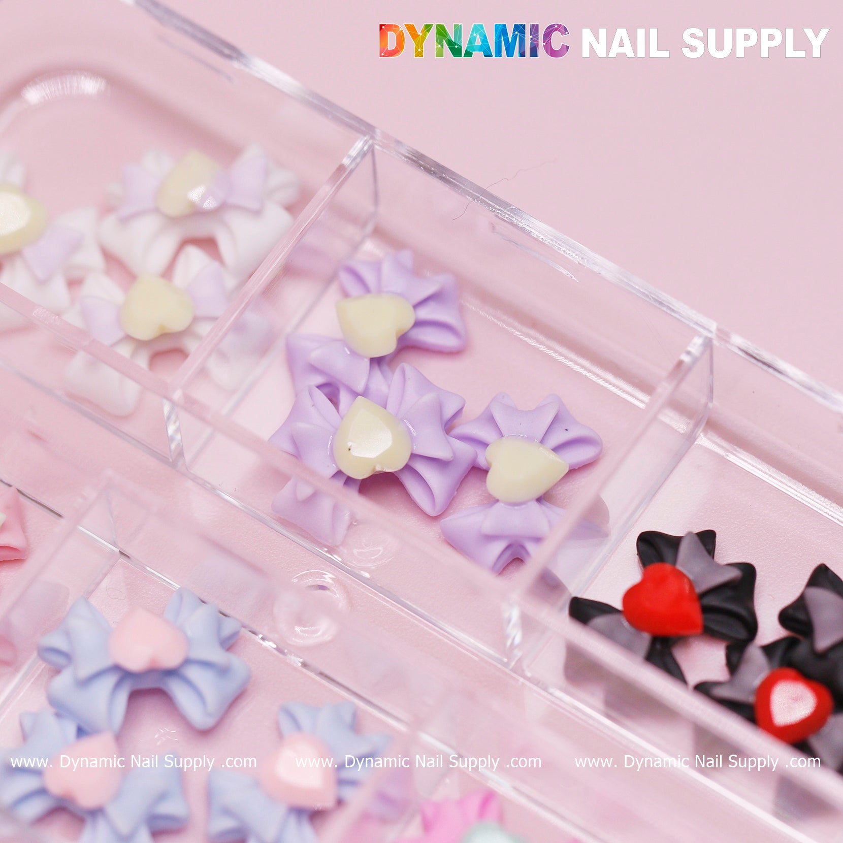 18 pcs Luxury 3D Bow Charms with multi colors engraved Colorful Heart Rhinestones for Spring Collection Nail Art Designs