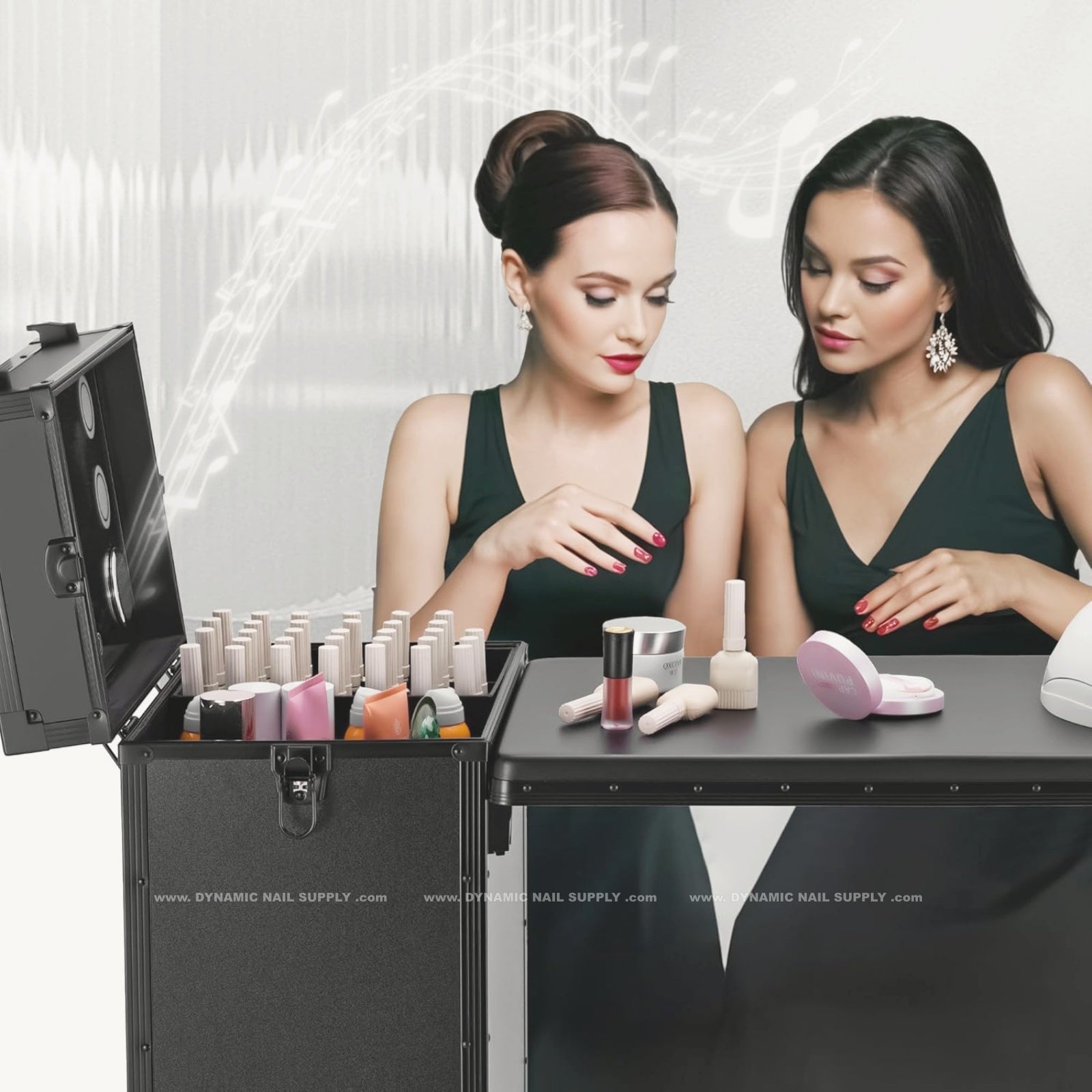 (White) Portable & Foldable Rolling Manicure Nail Table - Travel Makeup Desk & Train Case