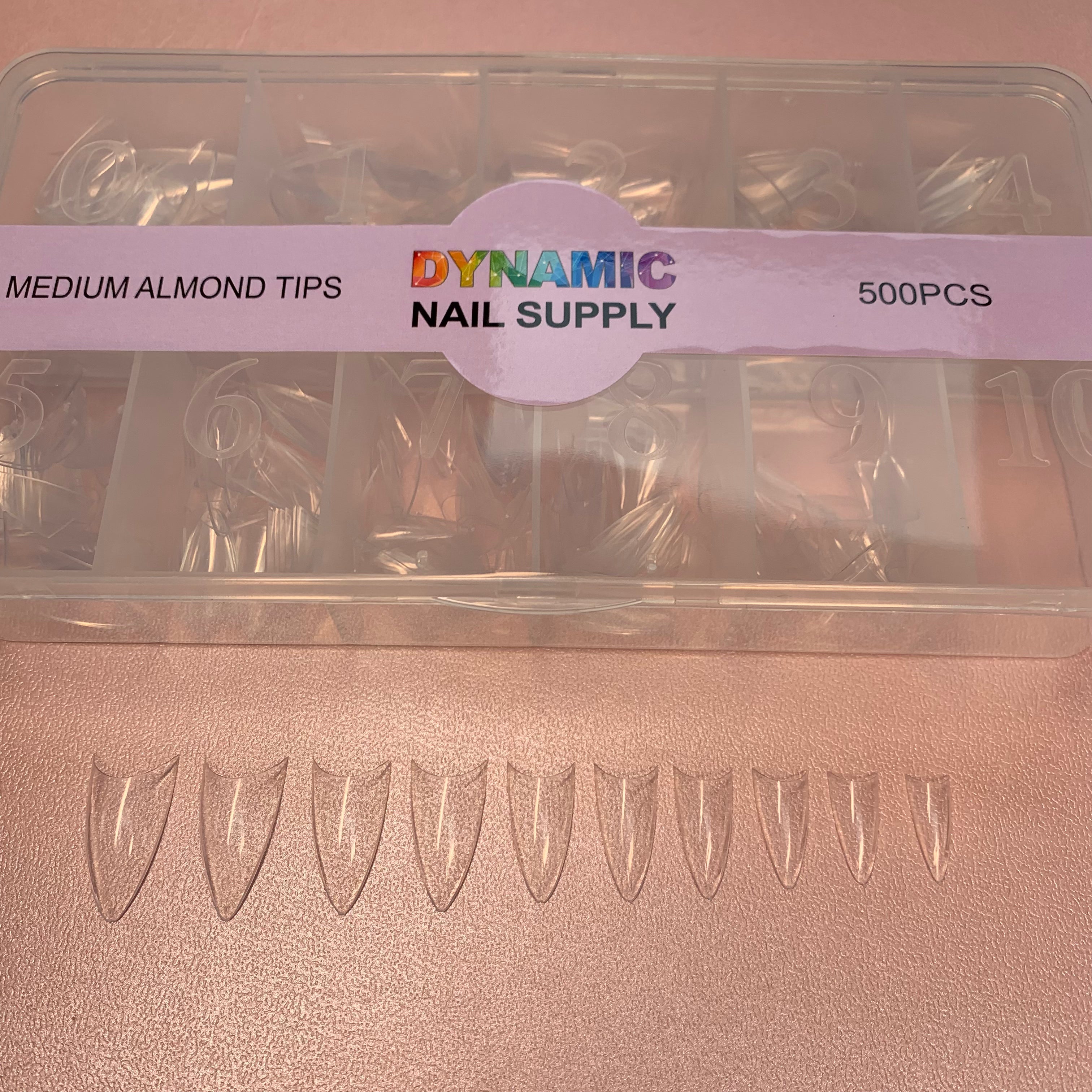 (Version 2024) Medium Almond Extension Nail Tips - Half Cover - Box of 500 pcs (Medium Stiletto)