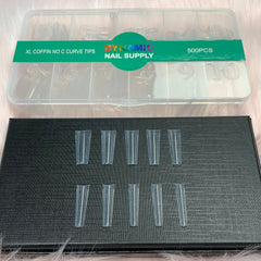 1XL Coffin No C-Curve Tips - XL Long - Box of 500 pcs - Clear