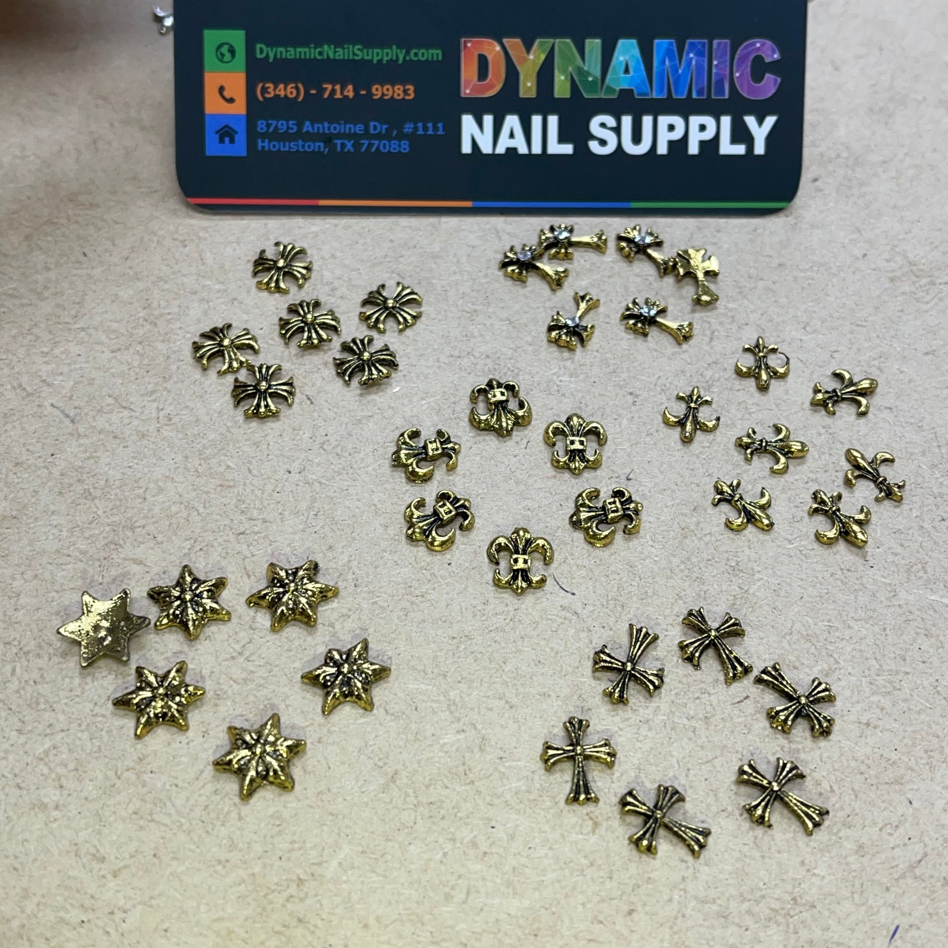 Antique Cross & Chrome Heart Charms for Nails Art design - Vintage Christian Style Nails