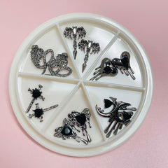 12 pcs Vintage Gothic Halloween Charms for Nails Art Design includes Snake Punk Heart Moon