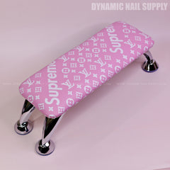 (RA054 - White Spreme/LV Pattern - Pink Base) Handrest for Nail Table Manicure Services  (Reposabrazos Para Manicura)