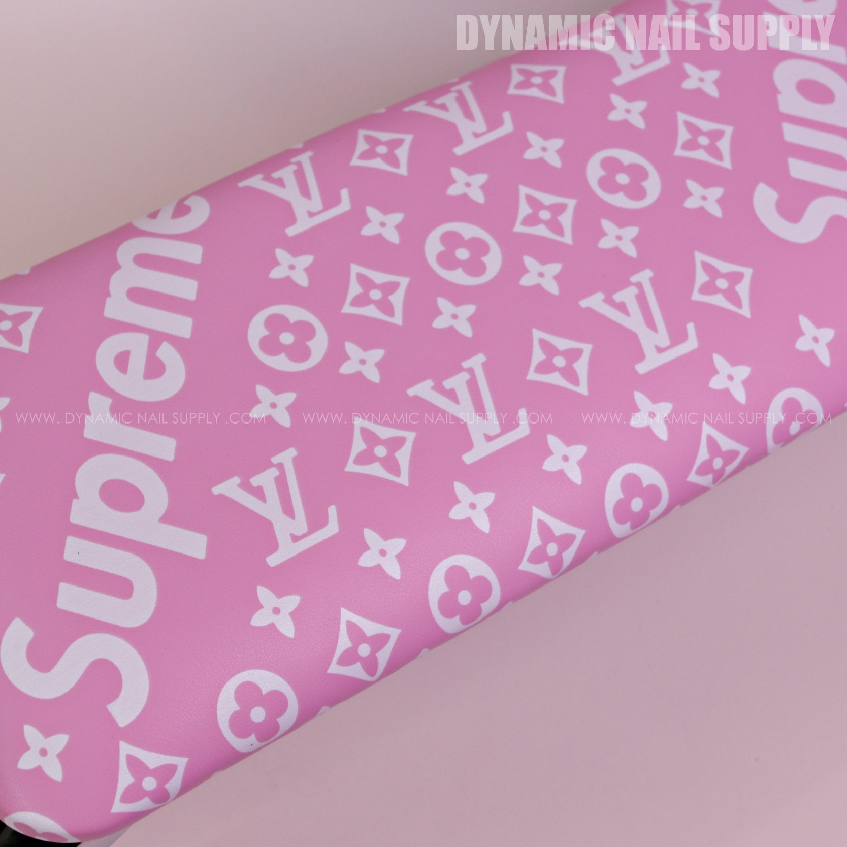 (RA054 - White Spreme/LV Pattern - Pink Base) Handrest for Nail Table Manicure Services  (Reposabrazos Para Manicura)