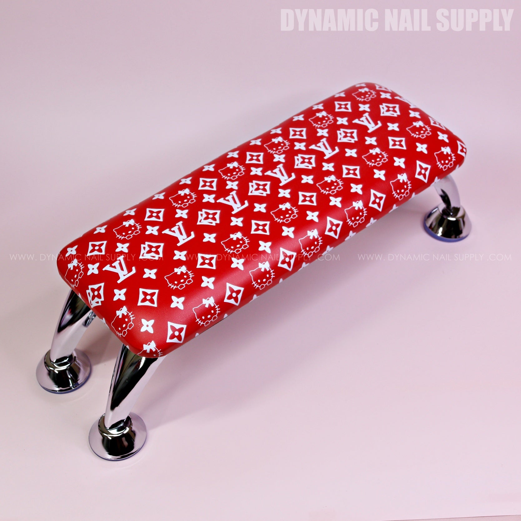 (RA031 - White LV/Kitty Pattern - Red Base) Handrest for Nail Table Manicure and Pedicure Services  (Reposabrazos Para Manicura)