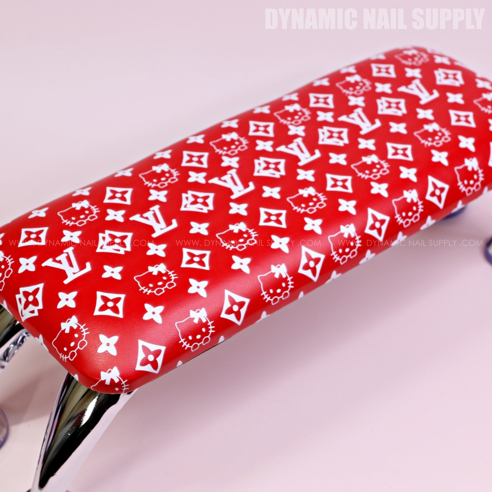 (RA031 - White LV/Kitty Pattern - Red Base) Handrest for Nail Table Manicure and Pedicure Services  (Reposabrazos Para Manicura)