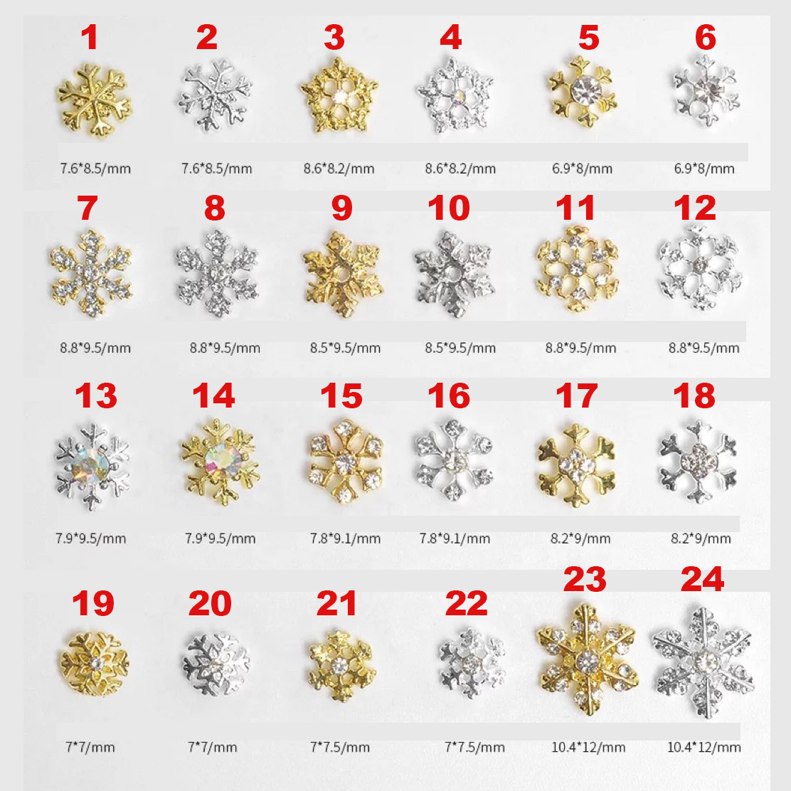 24pcs Snowflake Charms for Winter and Christmas nails art design