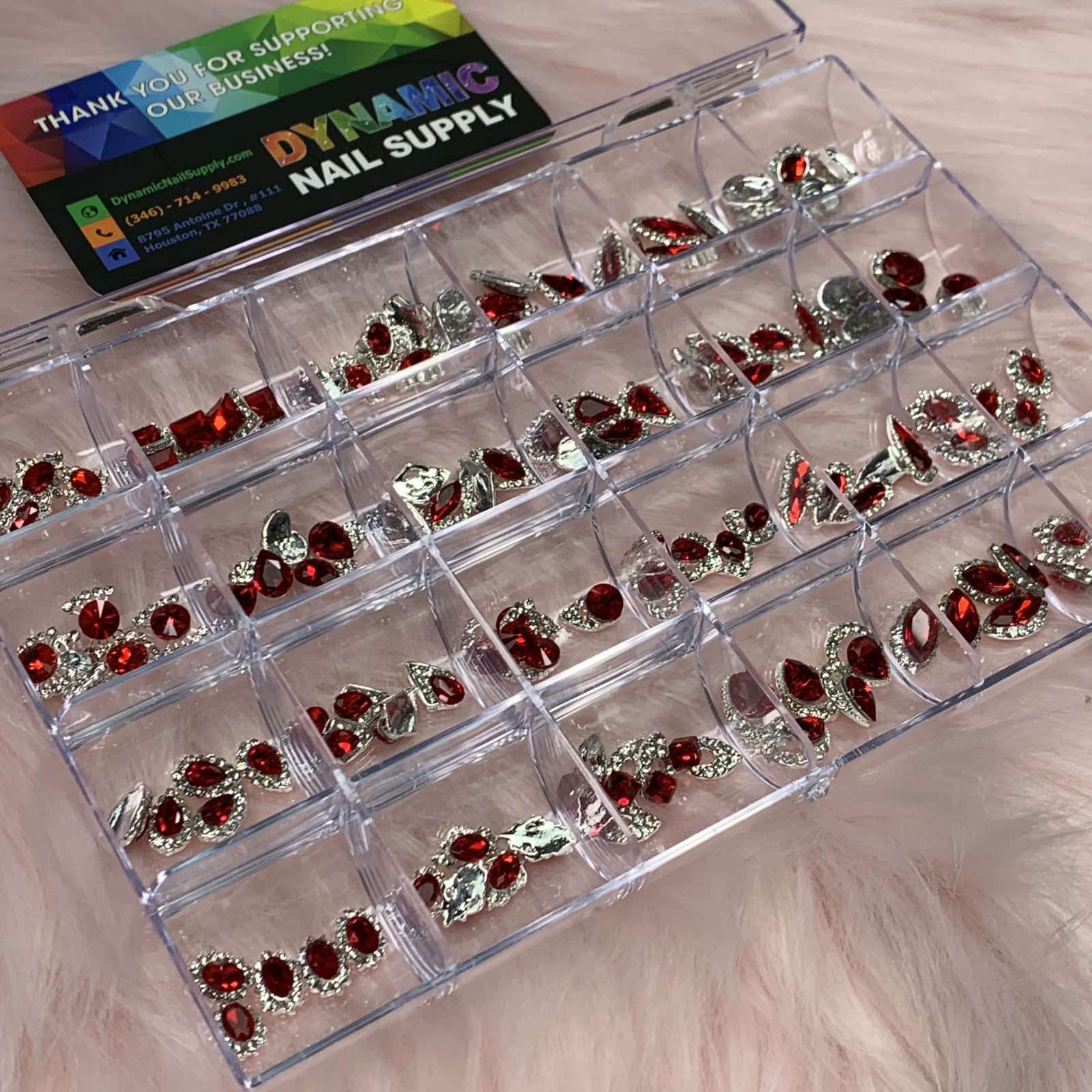 120 pcs Red Nail Charms set with Red Gems for Nails art design and decoration