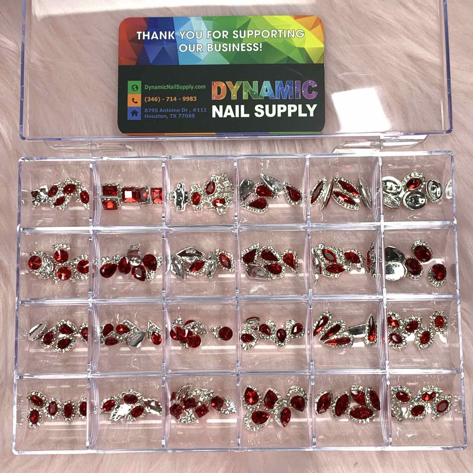 120 pcs Red Nail Charms set with Red Gems for Nails art design and decoration