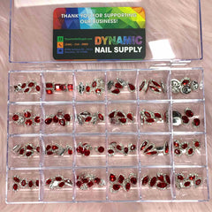 120 pcs Red Nail Charms set with Red Gems for Nails art design and decoration