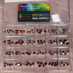 120 pcs Red Nail Charms set with Red Gems for Nails art design and decoration