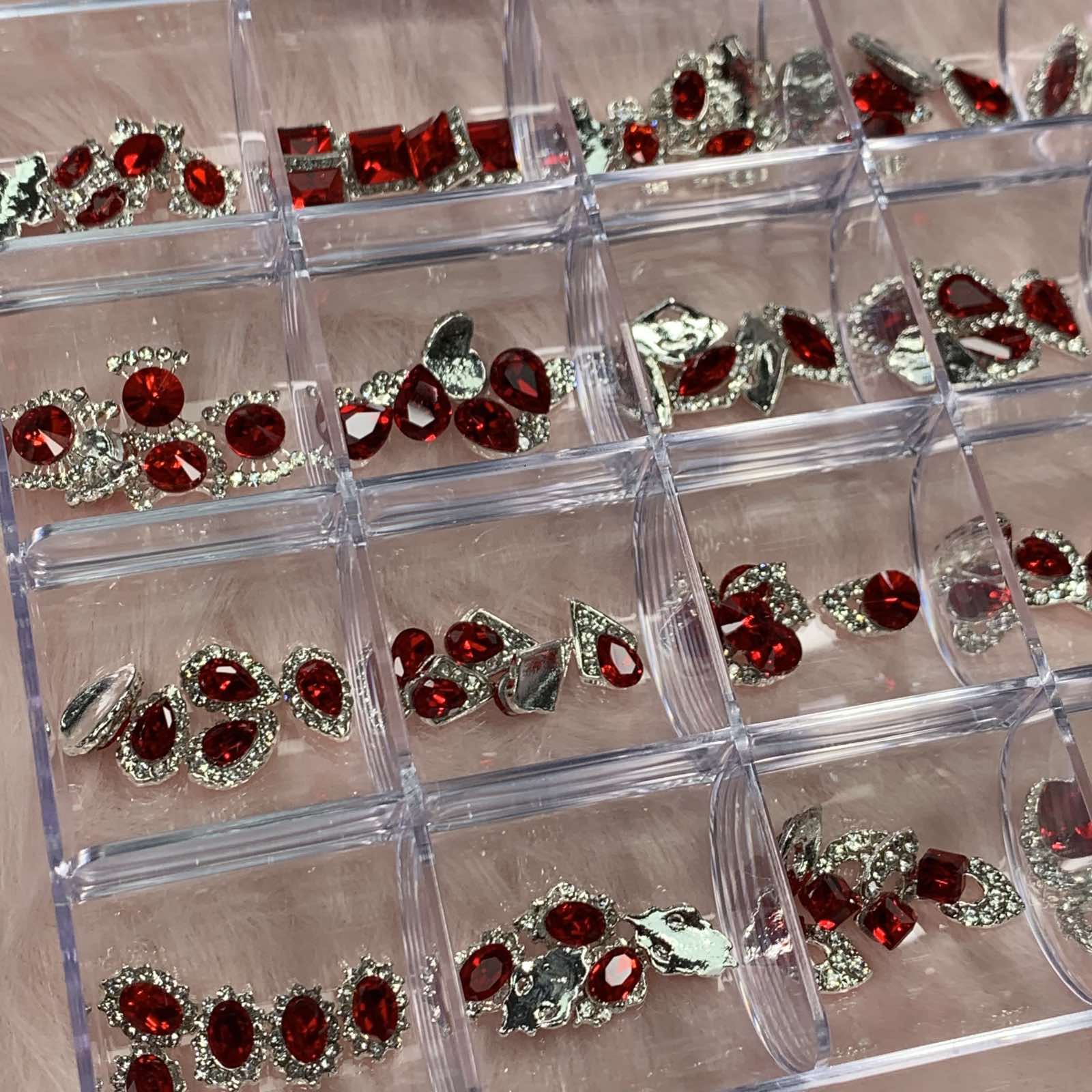 120 pcs Red Nail Charms set with Red Gems for Nails art design and decoration