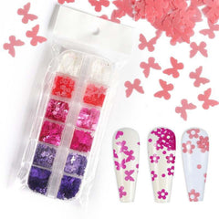 Butterfly and Flower sequins (Pink Purple Nude color) for Spring Nails Art design