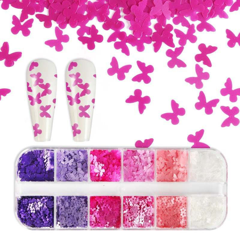 Butterfly and Flower sequins (Pink Purple Nude color) for Spring Nails Art design