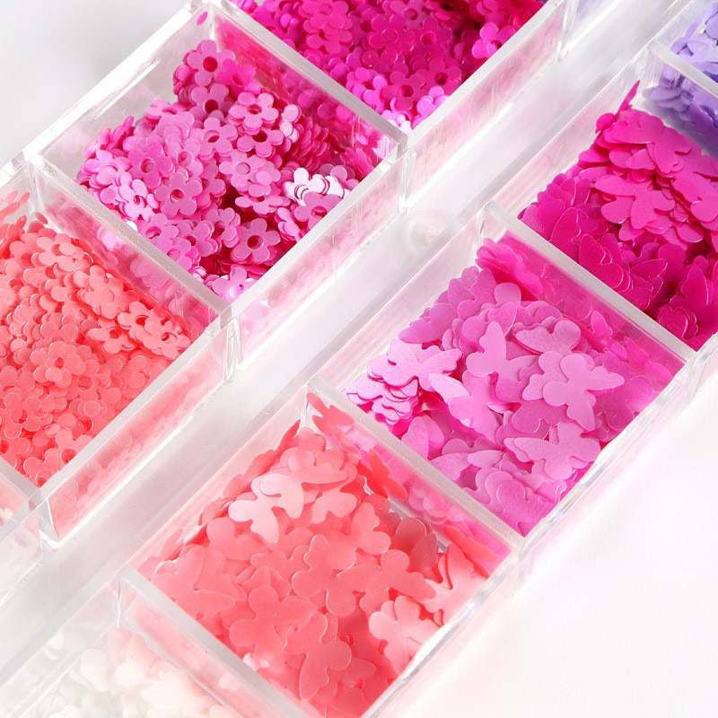 Butterfly and Flower sequins (Pink Purple Nude color) for Spring Nails Art design
