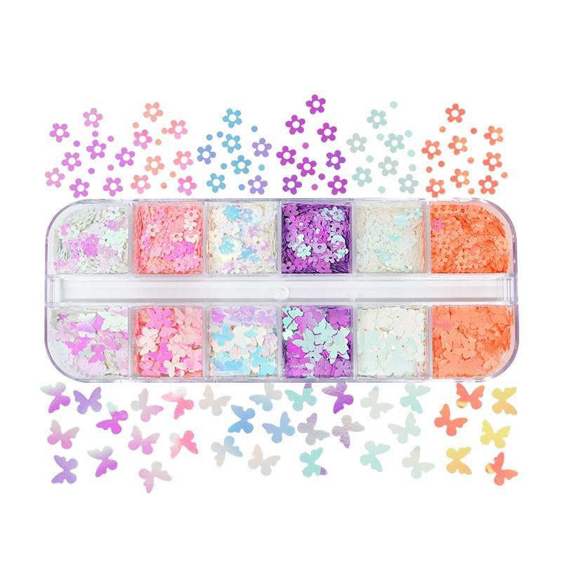 Butterfly and Flower sequins for Spring Nails Art design