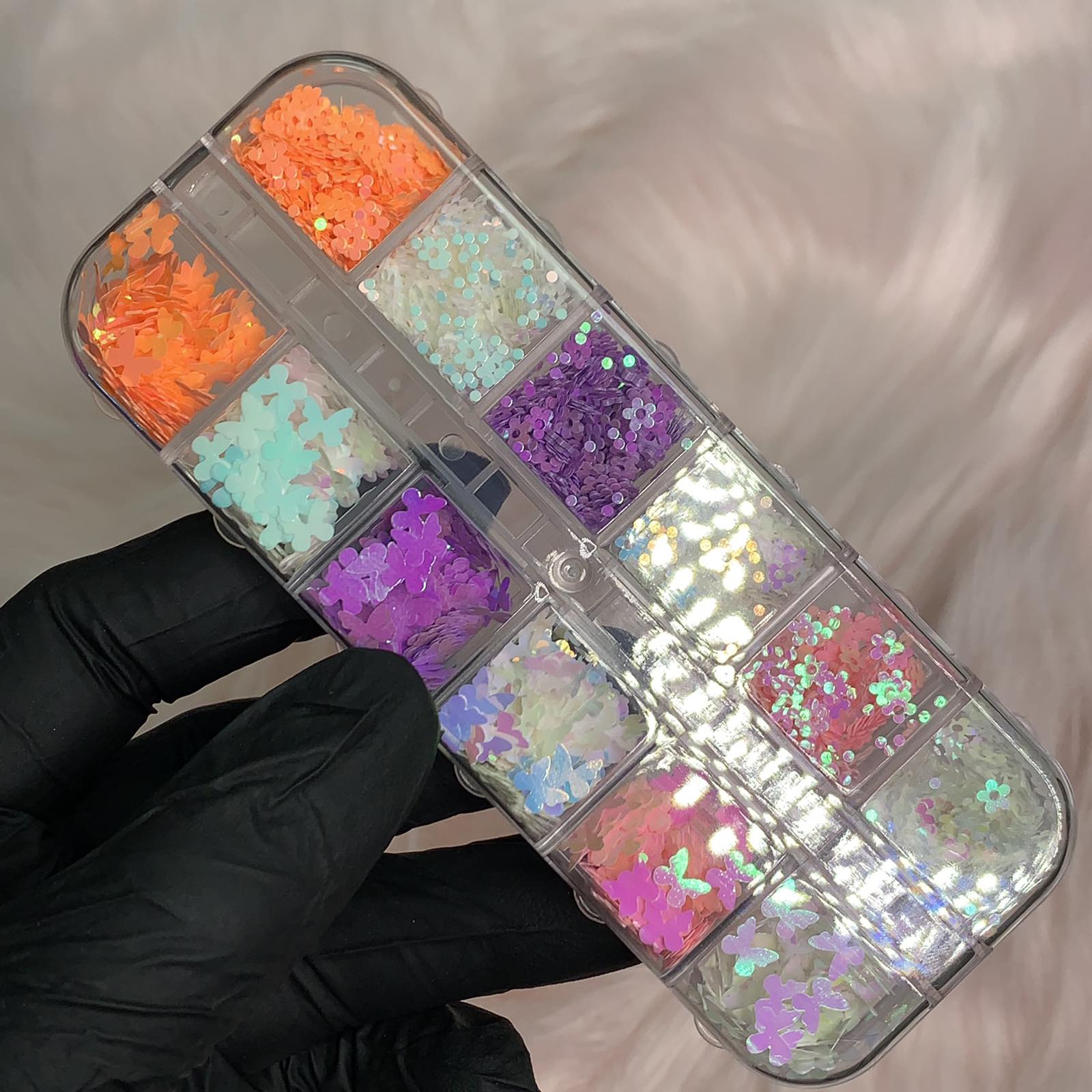 Butterfly and Flower sequins for Spring Nails Art design