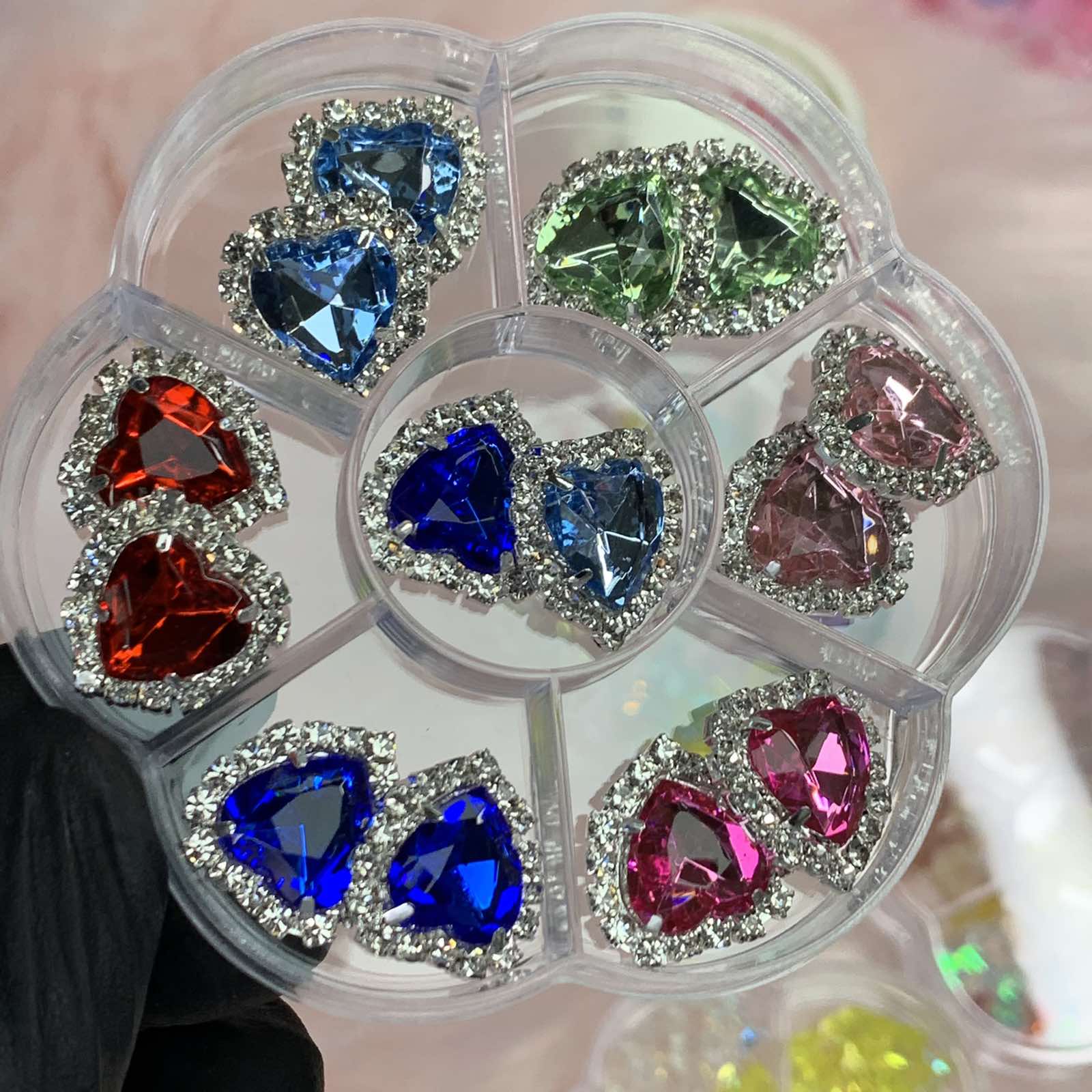 14 pcs Heart Shaped Rhinestone Charms for Nails Art Designer
