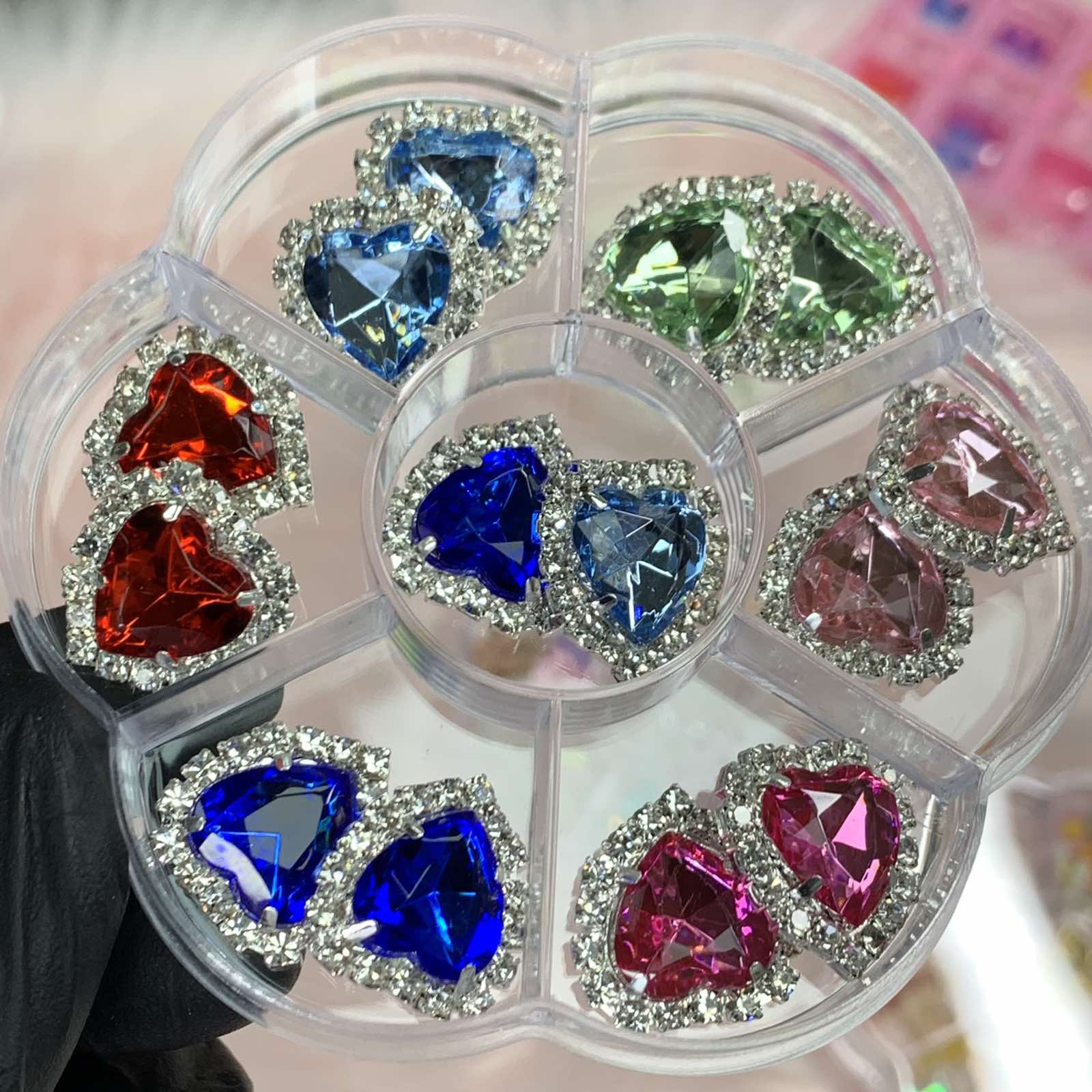14 pcs Heart Shaped Rhinestone Charms for Nails Art Designer
