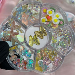 60 pcs Resin Butterfly & Teddy Bear & Bow & Flower Charms with Rhinestones for Nails Art Designer