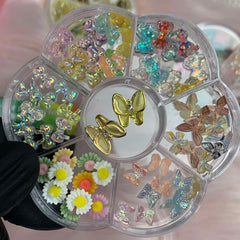 60 pcs Resin Butterfly & Teddy Bear & Bow & Flower Charms with Rhinestones for Nails Art Designer