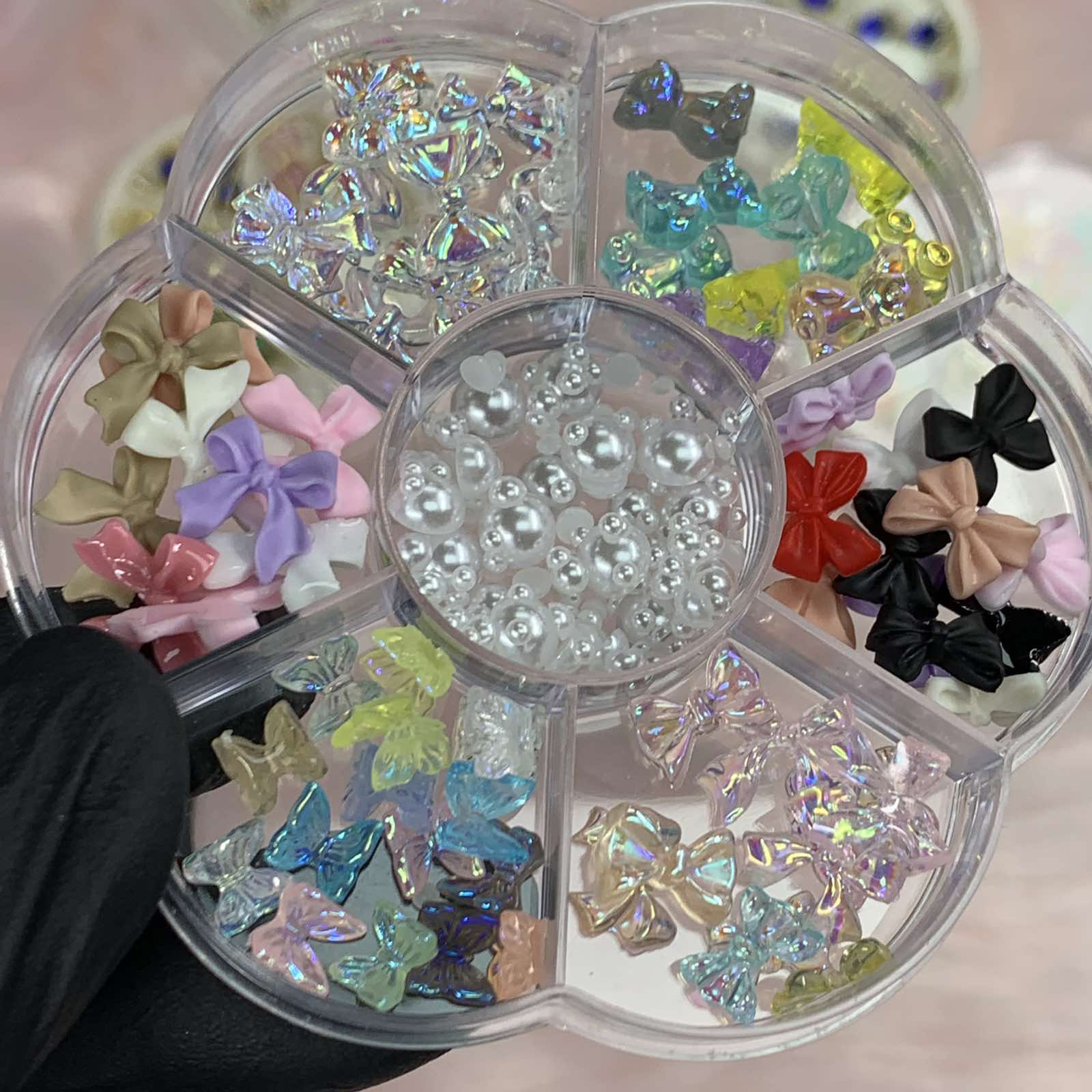 60 pcs Mix-shapes Resin Charms with Pearls for Nails Art Designer