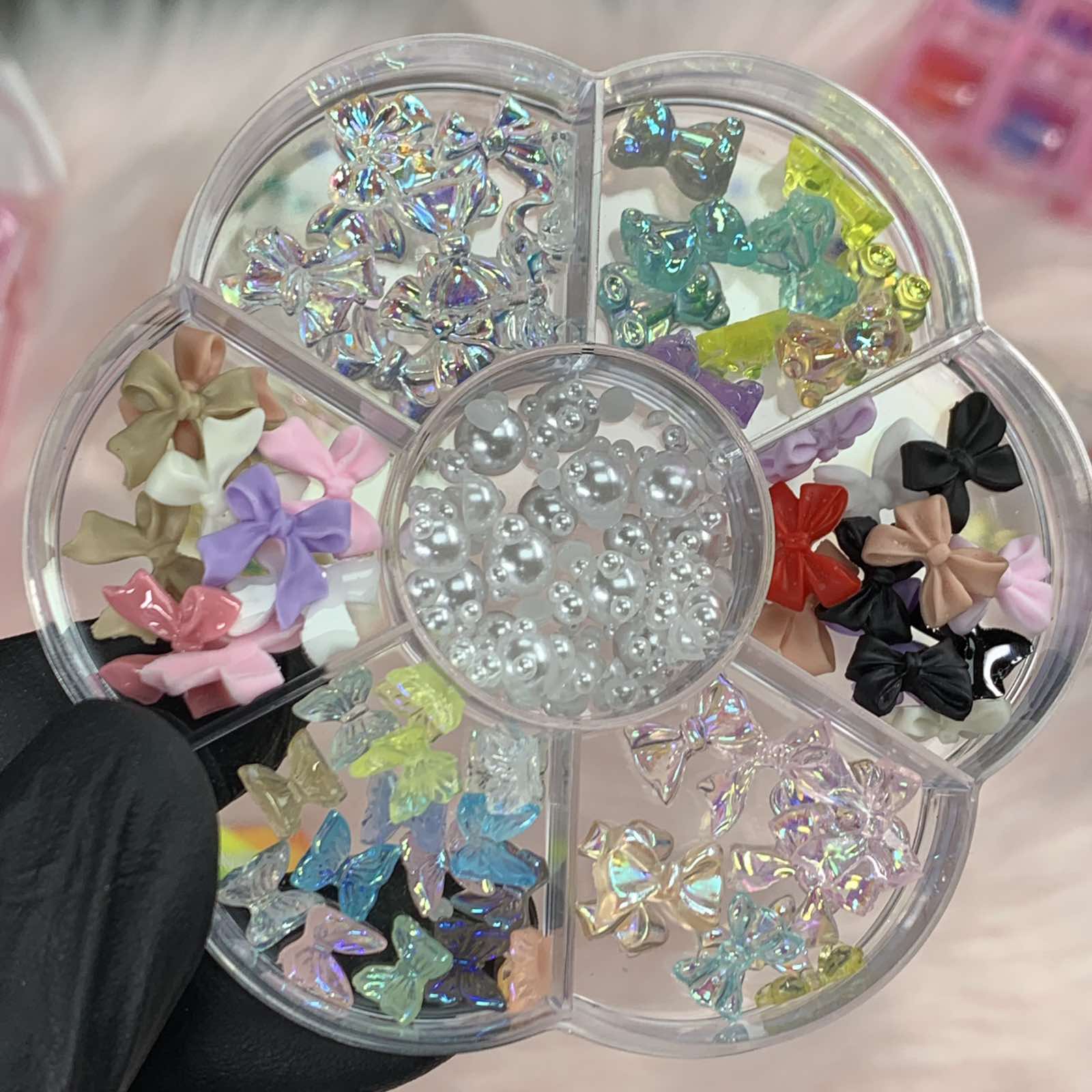 60 pcs Mix-shapes Resin Charms with Pearls for Nails Art Designer