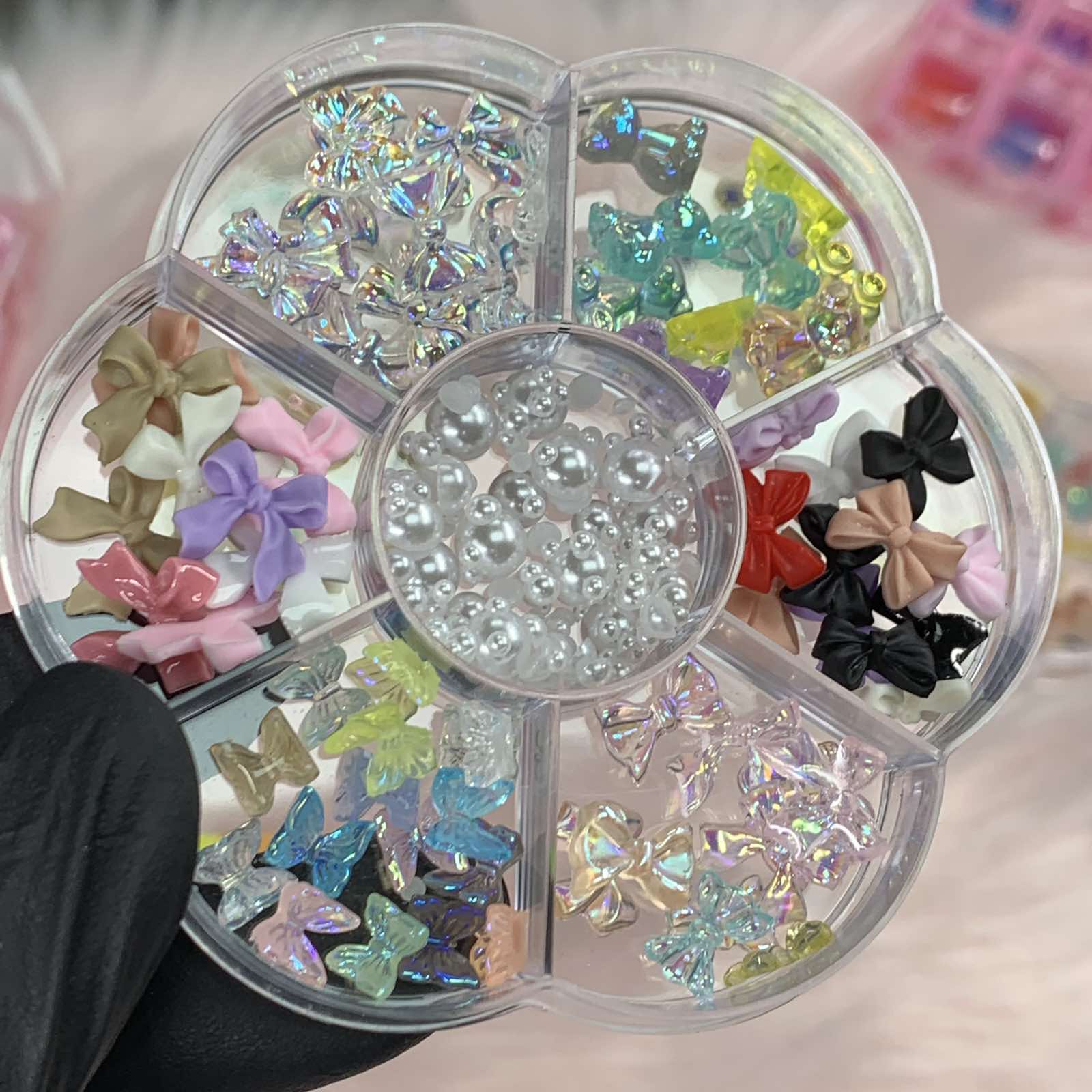 60 pcs Mix-shapes Resin Charms with Pearls for Nails Art Designer