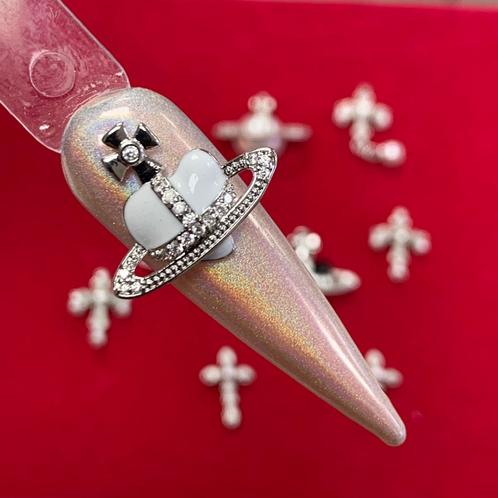 10 pcs Silver Cross Crucifix Space Planet Charms for Nails art designer