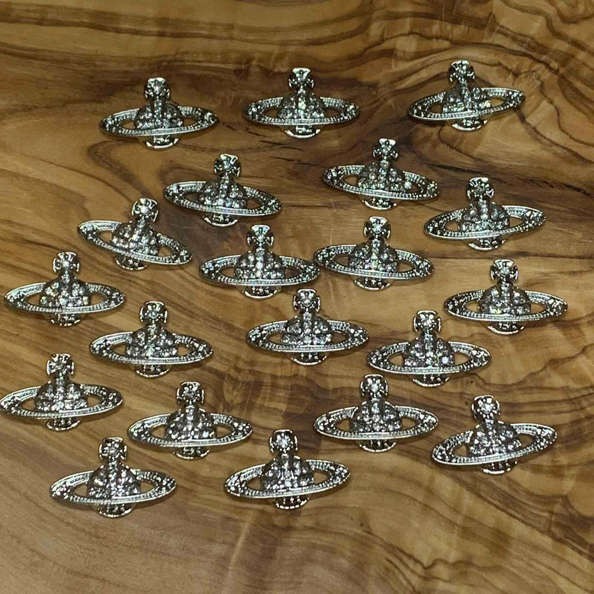 20 pcs Planet Charm for Nails art designer (Silver Crystal rhinestone engraved)