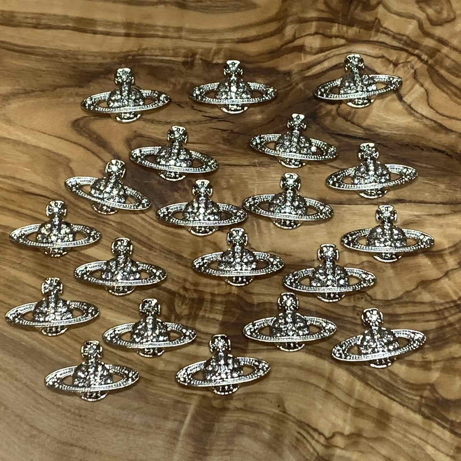 20 pcs Planet Charm for Nails art designer (Silver Crystal rhinestone engraved)