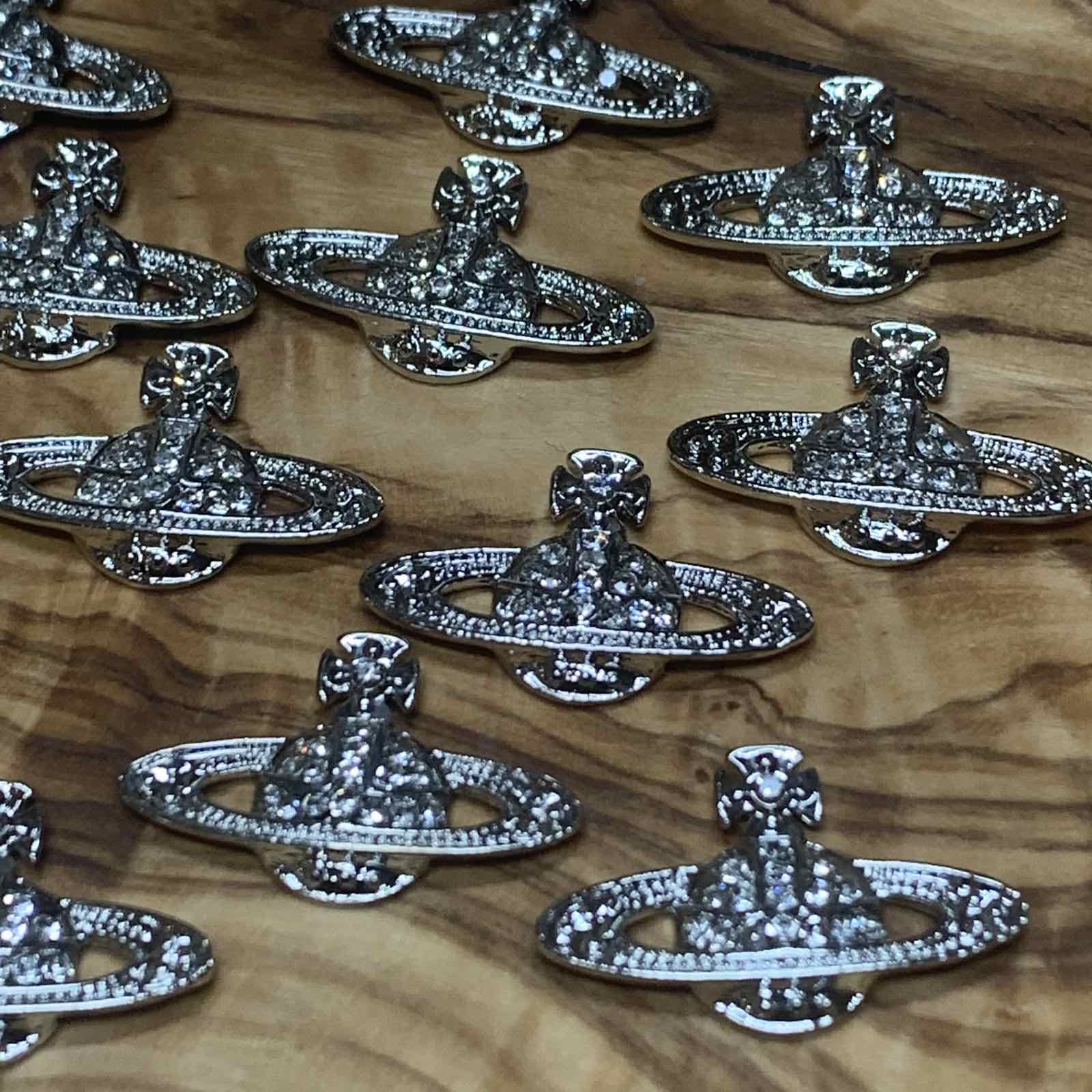 20 pcs Planet Charm for Nails art designer (Silver Crystal rhinestone engraved)