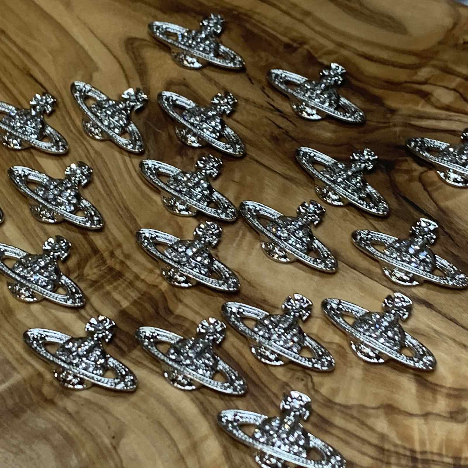 20 pcs Planet Charm for Nails art designer (Silver Crystal rhinestone engraved)